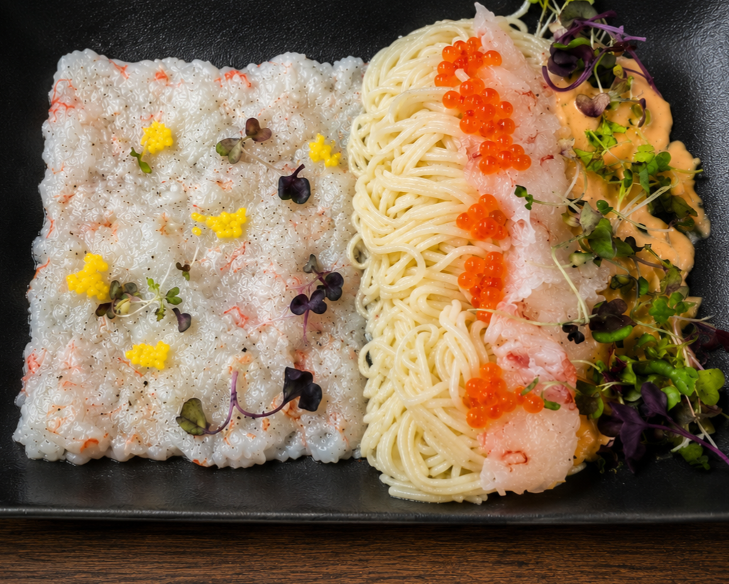 Pasta con carpaccio de langostino
